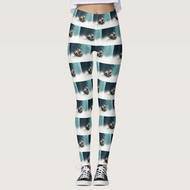 Leggings Navidades de Bulldog franceses nevan el invierno (Anverso)