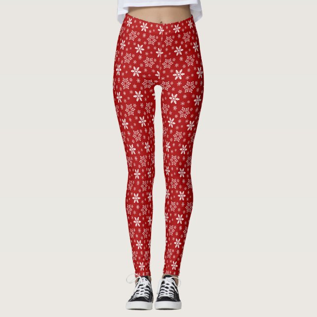 Leggings Navidades de copo de nieve blanco rojo celebran in (Anverso)