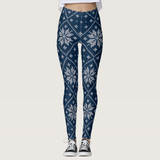 Leggings Navidades de copos de nieve azules Patrón de Knit 