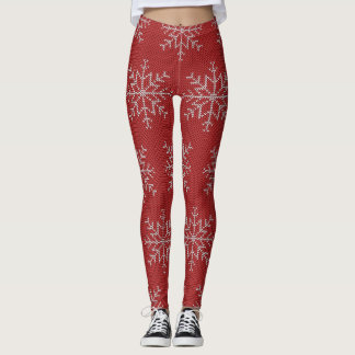 Leggings Navidades de copos de nieve rojos Patrón de Knit d
