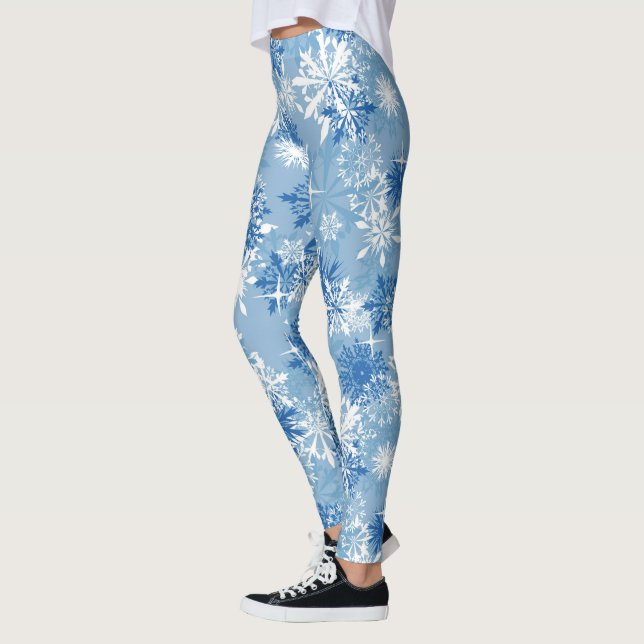 Leggings Navidades de diseño de copos de nieve azul blanco (Izquierda)