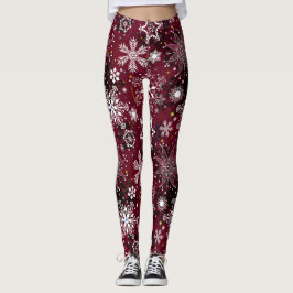 Leggings Navidades de diseño de copos de nieve marrón blanc