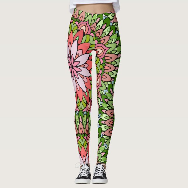Leggings Navidades de diseño de Mandala Pointsettia, vacaci (Anverso)