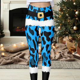 Leggings Navidades de disfraces de Blue Leopard Print Santa