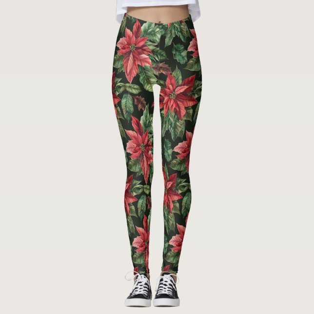 Leggings Navidades de flores de Poinsettia (Anverso)