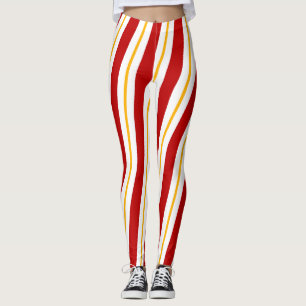 Leggings Navidades de franjas de caña de caña de oro rojo y