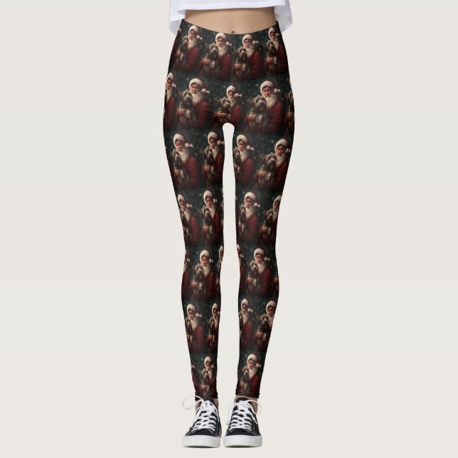 Leggings Navidades de Griffon Santa Claus con la cabeza en  (Anverso)
