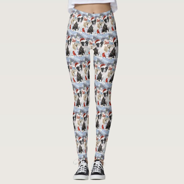 Leggings Navidades de invierno en la frontera de Collie Dog (Anverso)