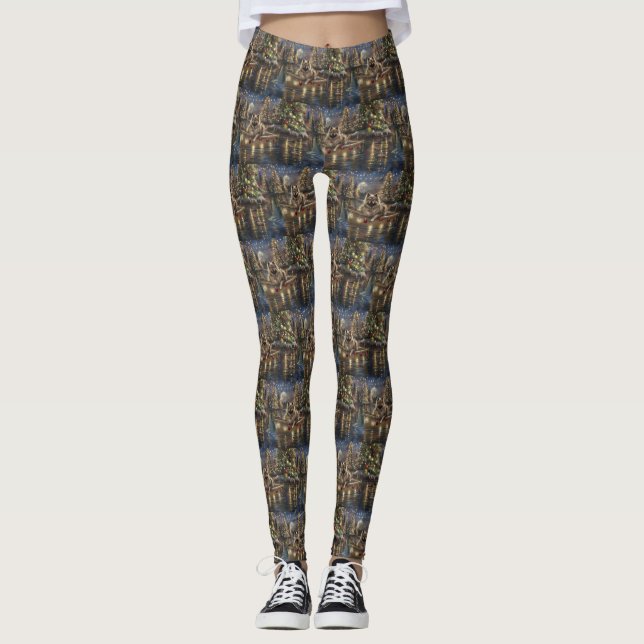 Leggings Navidades de Keeshond Voyage festivo (Anverso)