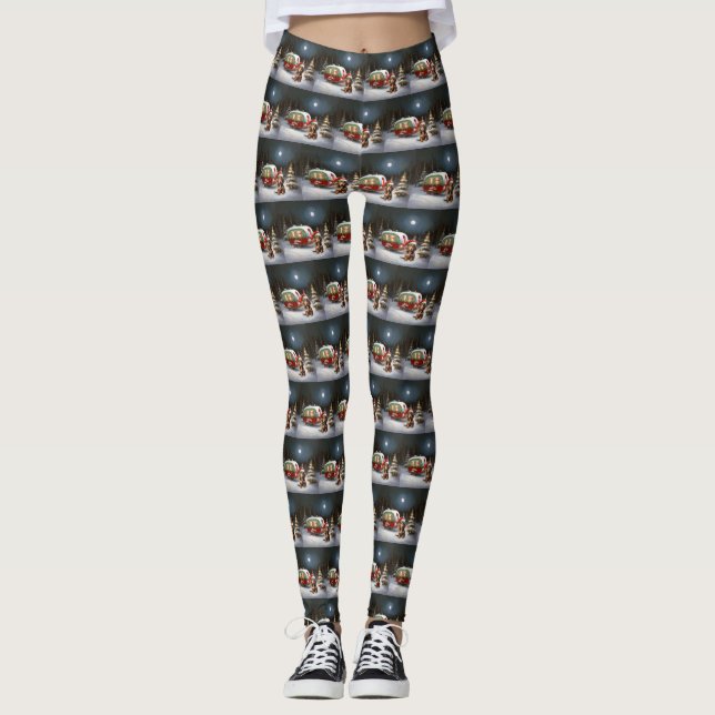 Leggings Navidades de la Caravana de Invierno de Dachshund (Anverso)