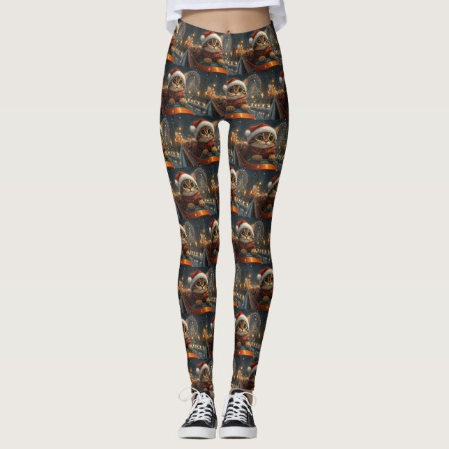 Leggings Navidades de la montaña rusa del gato de Bengala (Anverso)
