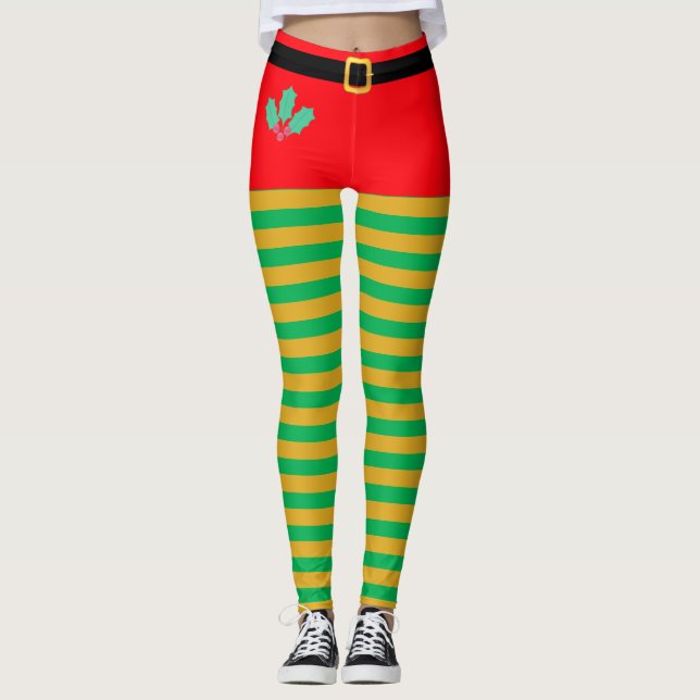Leggings Navidades de moda Elf Leyendas a rayas (Anverso)