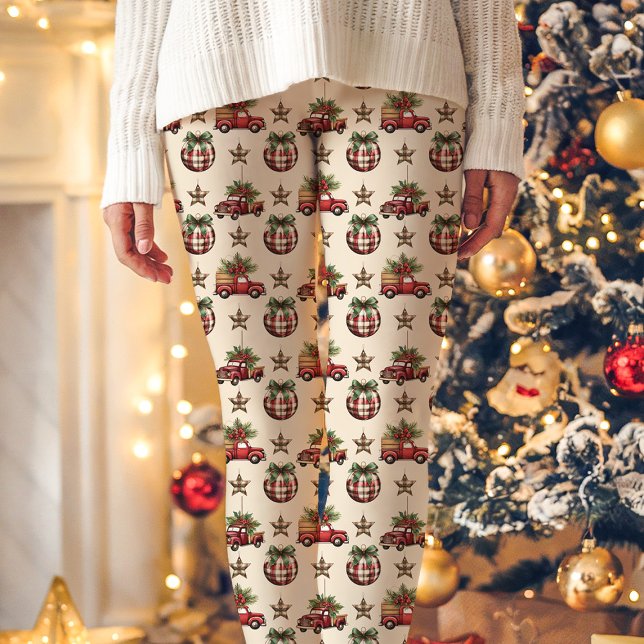 Leggings Navidades de ornamentos de camiones rojos de época (Subido por el creador)