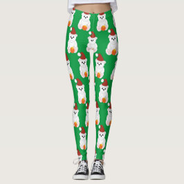 Leggings Navidades de oso polar Santa hat lindo patrón verd