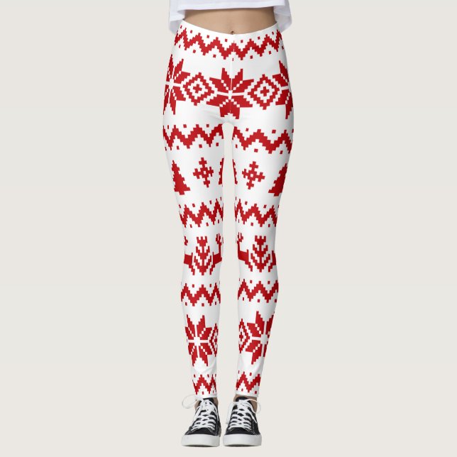 Leggings Navidades de patrón de suéter feo (Anverso)