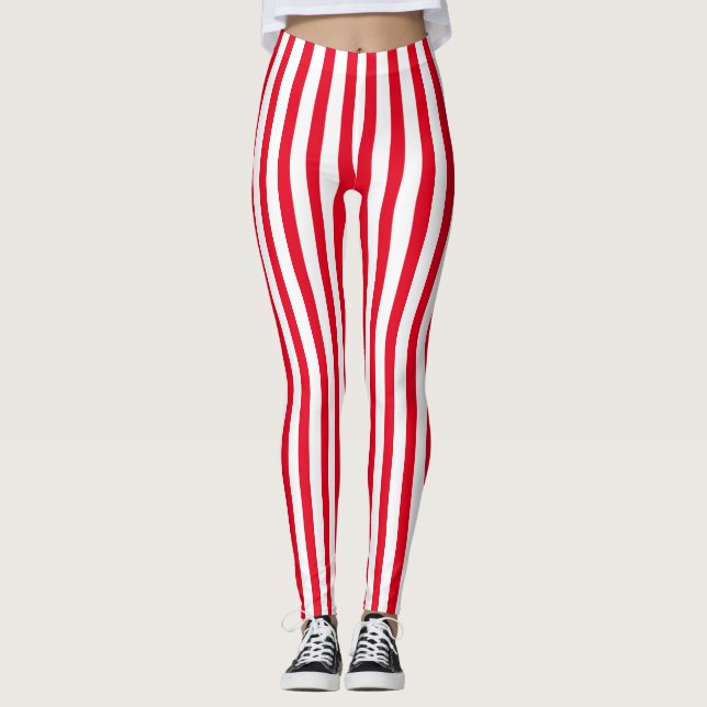 Leggings Navidades de rayas verticales rojas y blancas (Anverso)