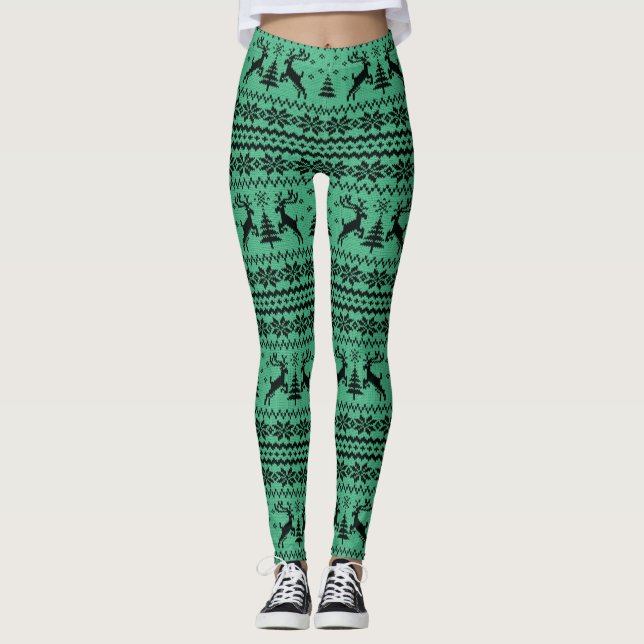 Leggings Navidades de renos de suéter verde (Anverso)