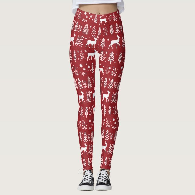Leggings Navidades de renos rojos y blancos (Anverso)