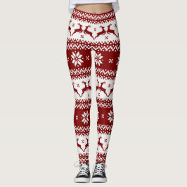 Leggings Navidades de renos rojos y blancos y copos de niev