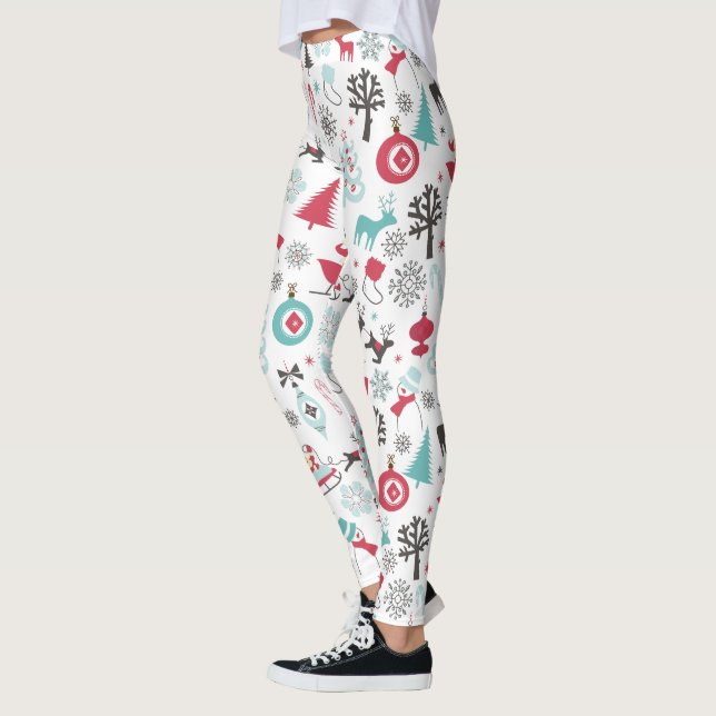 Leggings Navidades de símbolos de patrón sin inconvenientes (Izquierda)