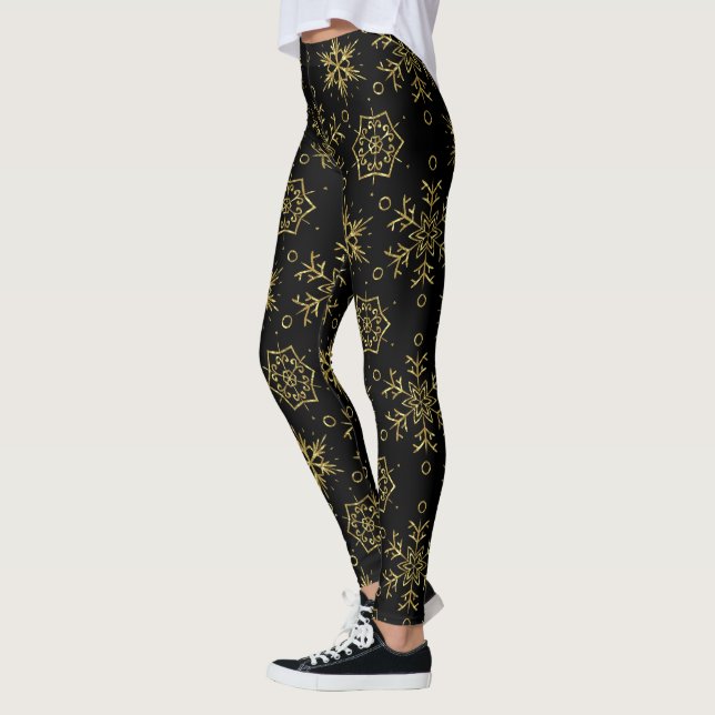 Leggings Navidades de tonos negrita Patrón de copos de niev (Izquierda)