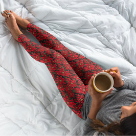 Leggings Navidades de vacaciones rojas Patrón de puninsetti