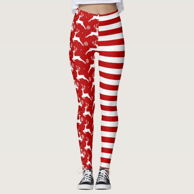 Leggings Navidades de venados y rayas (Anverso)