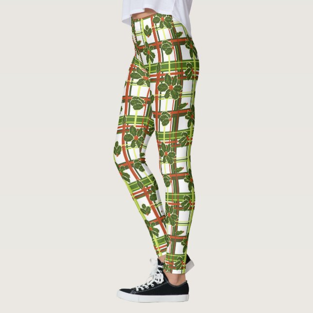 Leggings Navidades de White Plaid Holly Berries (Izquierda)