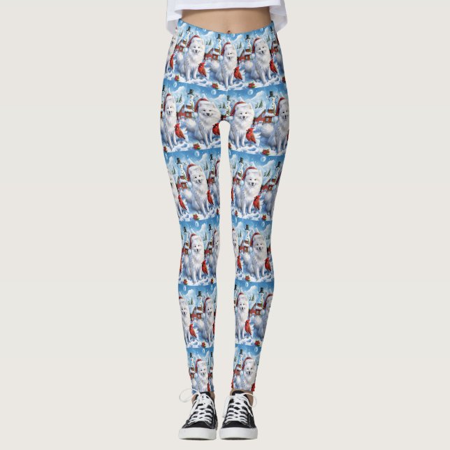Leggings Navidades del American Eskimo Dog Winter Wonderlan (Anverso)