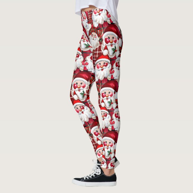 Leggings Navidades del Burgundy Vintage Santa Claus Plaid (Izquierda)