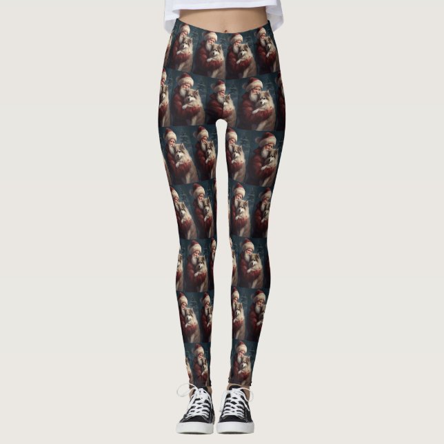 Leggings Navidades del festival Lapphund Santa Claus en Fin (Anverso)