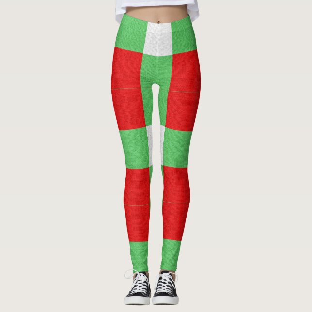 Leggings Navidades del patrón de bloques rojo, verde y blan (Anverso)