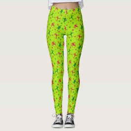 Leggings Navidades del patrón de trucos de esquí verde Lime
