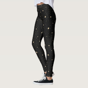 Leggings Navidades del Patrón Noche Starry Negro y Oro