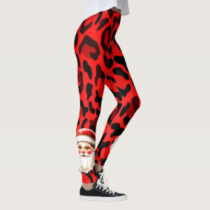 Leggings Navidades del Retro Santa Claus del Leopardo Rojo