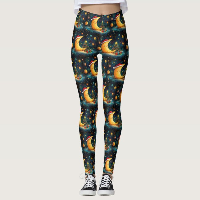 Leggings Navidades divertidos celebran la galaxia lunar (Anverso)