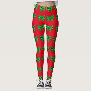 Leggings Navidades divertidos de color rojo y verde abdomin