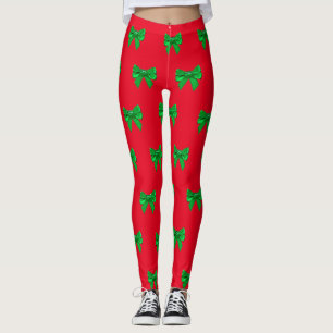 Leggings Navidades divertidos de color rojo y verde abdomin