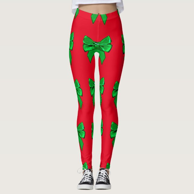Leggings Navidades divertidos de color rojo y verde abdomin (Anverso)