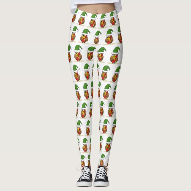 Leggings Navidades Elf Owl con presente (Anverso)