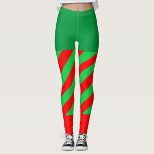 Leggings Navidades elf. piernas de franja verde roja diagon