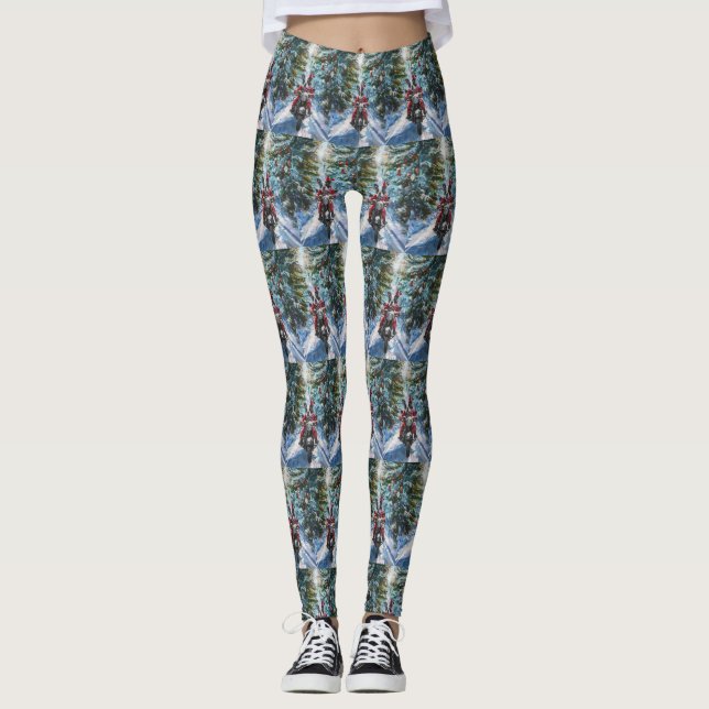 Leggings Navidades en motocicleta de Boston Terrier Dog Rid (Anverso)