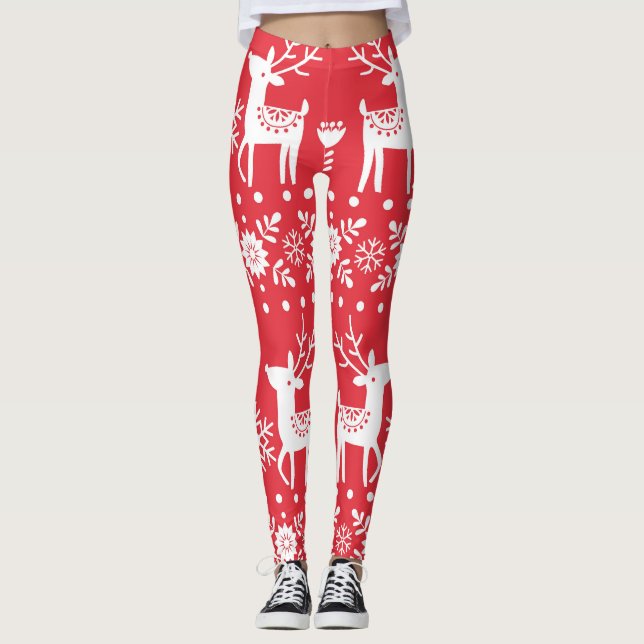 Leggings Navidades escandinavos: Copos de nieve y ciervo (Anverso)