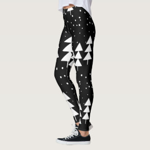 Leggings Navidades escandinavos íntimos Árboles blancos y n