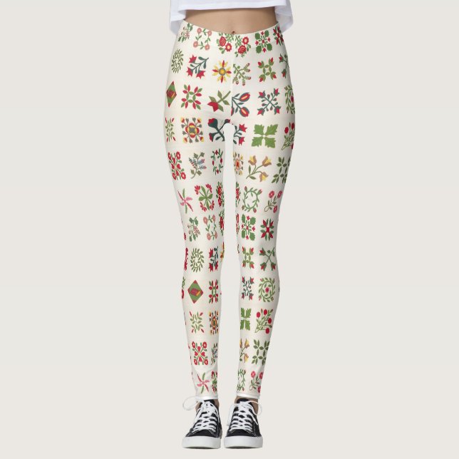 Leggings Navidades estéticos vintage Patrón de calderilla d (Anverso)