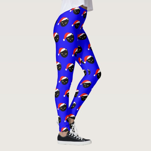 Leggings Navidades feos del gato negro de Santa Royal Blue (Derecha)