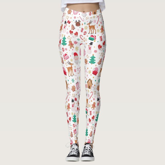 Leggings Navidades feos del verde rosado Santa Claus (Anverso)