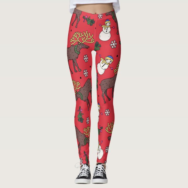 Leggings Navidades festivos ciervos: Patrón Snowman (Anverso)