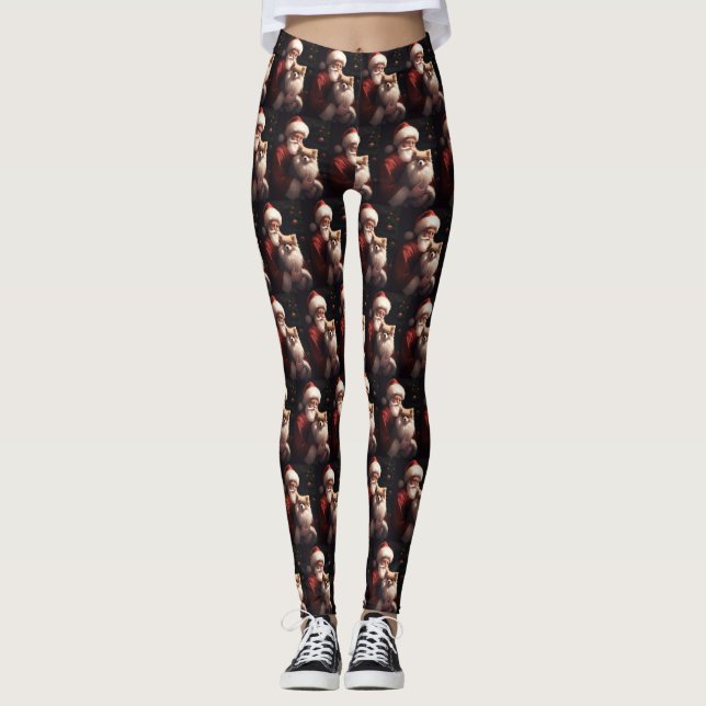 Leggings Navidades festivos de Pomerania con Santa Claus (Anverso)