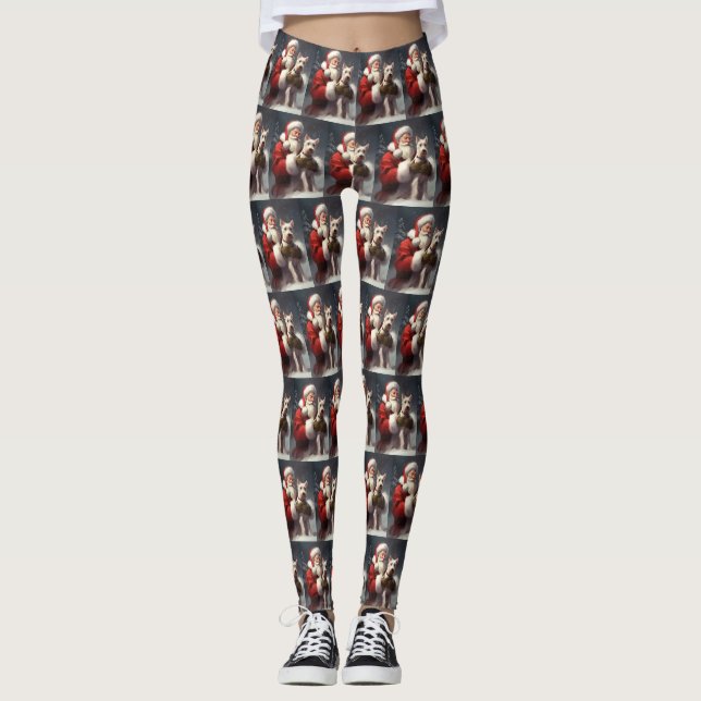 Leggings Navidades festivos de Wire Fox Terrier Santa Claus (Anverso)